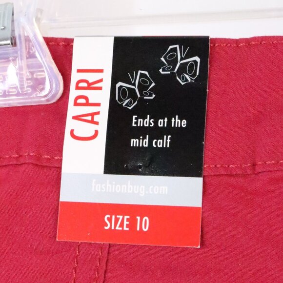 New Fashion Bug Women's 10 Red Cotton Stretch Y2K Drawstring Capri Pants - Picture 7 of 10